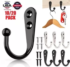 10/20 Hanging Metal Single Hook Clothes Hat Coat Robe Wall Door Hangers Hooks US