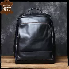 GENUINE LEATHER Mens Designer Black Backpack Business Travel School Laptop Bag