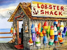 Maine Lobster Buoys 8X10 Painting best Beach watercolor art print by BarrySinger