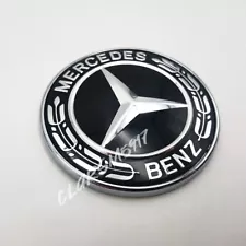 Front Hood Emblem Classic Black Flat Laurel Wreath decal Badge For Mercedes Benz (For: Mercedes-Benz)