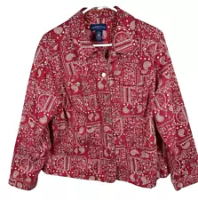 Charter Club Woman Red Bandana Paisley Denim Jacket Plus Size 1X Western Cowgirl