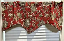 2 Piece VALANCE FLORAL SWAG WINDOW CURTAINS W/scalloped Braided Trim