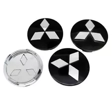 Black & Chrome Mitsubishi Alloy Wheel Centre Caps. 4 x 60mm.