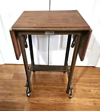 Vintage Metalstand Hi-Lo Typewriter Table Stand - Wood Top - Retractable Wheels