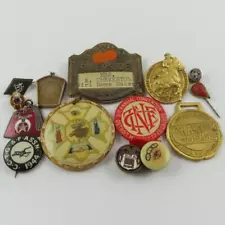 LOT OF 14 VINTAGE FRATERNAL HISTORICAL LAPEL PINS PINBACK BUTTONS BADGES ETC.