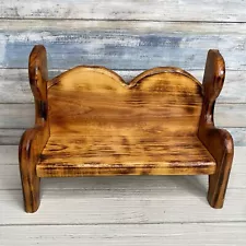 Vintage Wood Doll Bench Chair Handmade Furniture Plush Display Amish Hand Made