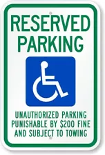 Ada Handicap Reserved Parking Aluminum Weatherproof 8" x 12" Sign p00257