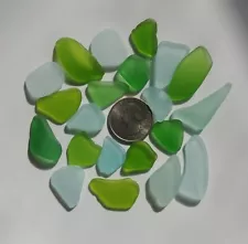 21 Aqua, Lime, Green Sea Glass Med, Genuine surf tumbled JQ bulk lot, NYC Beach