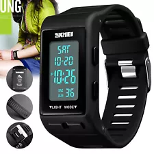 Men's Women's Sport Band Digital Wrist Watch LED Waterproof Chronograph Repeater