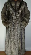 Men's 52" Long Silver Fox Fur Coat Size 40-42 FREE SHIPPING Excellent Condition