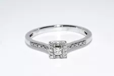 $1,600 .11CT NATURAL PRINCESS CUT DIAMOND COCKTAIL RING 10K WHITE GOLD