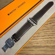 HERMES Apple Watch 45-42mm Ebene Leather Band Single Tour Deployment Excellent+