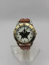 Men's Montana Time Watch Leather Band Fresh Battery 7.5" Wrist RARE