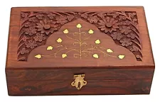 Handcrafted Wooden Jewellery Box for Women Jewel Organizer Hand Carved 12x8 Inch