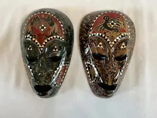 Two Indonesian African Style Wood Carved Tribal Masks.