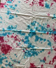 Handmade Tie Dye Fabric, 100% Cotton, Hot Pink, Turquoise White 34”x38” SALE