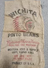 New ListingWichita Pinto Beans Burlap Sack KANSAS Chief Indian Head