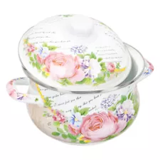 Chamber Pot Rose Enamel Soup Kitchen Stockpot Comfortable Grip Woman Miss