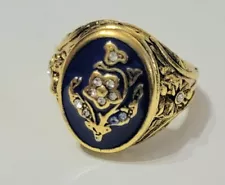 Victorian Trading Forget Me Not Mourning Signet Ring 8 29A