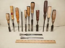 Lot of 13 old vintage woodworking chisels