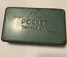 Antique Pocket Tackle Box, Metal Vintage 1940's Fishing Collectible. W/Lures +