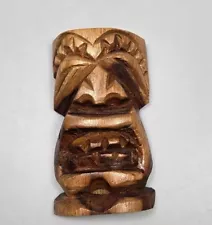 Wooden Mini Tiki Sculpture Handmade Hawaii Shelf Sitter Wall Bar Decor 5 Inch