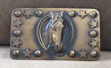 Rare Vintage Antique Old Clasp Western American Horse & Stars Brass Belt Buckle