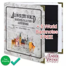 120 Pockets Banknote World Currency Collecting Album, Classic Binder + 5 notes