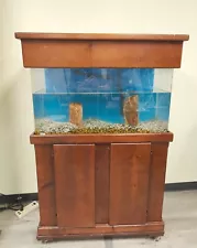 47 Gallons Aqurium Tank With Wood Two Doors Sand, Cover & 4 Wheels Movable Base