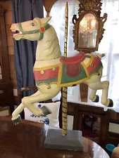 Large Wood Carousel Horse On Stand 34 Inches