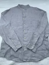 M&S Pure 100% WFB Linen Light Grey Shirt Grandad Collar Long Sleeve Men’s Large