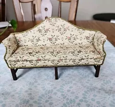 Vintage Dollhouse Chippendale Style Mahogany Camelback Sofa In Floral