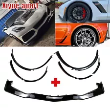 Front Bumper Lip Splitter Fender Flares For Corvette C7 2014-2019 Glossy Black