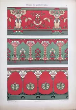 Rare stunning vintage 1900 lithograph of Art Nouveau dado wallpaper designs