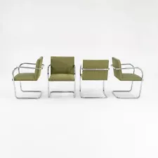 2007 Mies van der Rohe for Knoll Tubular Brno Dining Chairs Green Fabric 4 Avail