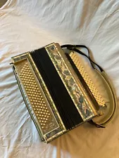 Antique Vintage Italo American Accordion-Beautiful Pearl/Ivory/Shell Inlay-Case