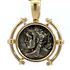 Alexander The Great Ancient Silver Coin & 14K Yellow Gold Pendant