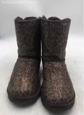 UGG Womens Brown And Gold Leopard Print Round Toe Pull-On Snow Boots Size 8