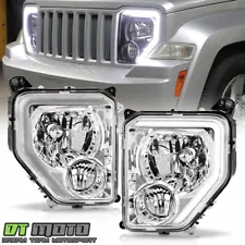 For 2008-2012 Jeep Liberty Upgrade Style Chrome LED Tube Headlights w/ Fog Lamp