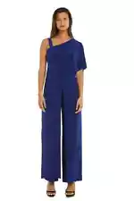 Flared Jumpsuit with Single Shoulder, Overlay, and Draped Sleeves