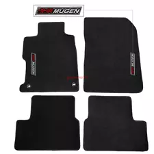 Fits 12-15 Honda Civic Coupe Black Nylon Floor Mats Carpets w/ White Mugen