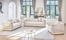 NEW Luxury White Cream Gold 3PC Sofa Velvet Contemporary Glam Living Room Set