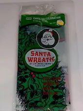 VTG 24" x 24" Plastic Film Santa Wreath-Philipp Sales INC.-USA Made-NEW