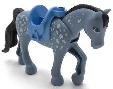 Lego New Horse Movable Neck Black Tail Mane White Spots Friends with Saddle Pony