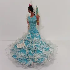 Vintage Spanish Dancing Doll In Aqua/Wht Lace Dress. Made In Spain. Marin