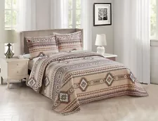 Rustic Southwest Quilted Western Bedspread Bedding Set in Brown Beige Taupe C...