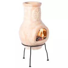 Outdoor Clay Chiminea Sun Design Charcoal Burning Fire Pit - Brown 12" Diameter