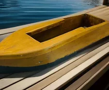 Vintage Unfinished Wooden Boat for Miniature Outboard Motor