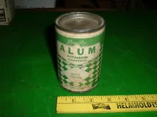 VINTAGE POTASSIUM POWDERED ALUM PAPER LABEL TIN TOP DEWEY PROD gr. mi 1/2 full