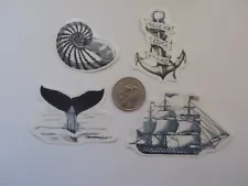 Temporary Tattoos - Set of 4 Nautical items / Whale tail/ship/anchor/shell